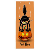 Cat Halloween erschreckter Cartoon auf Kürbiskröte Geschenktüte Für Weinflaschen (Rückseite)