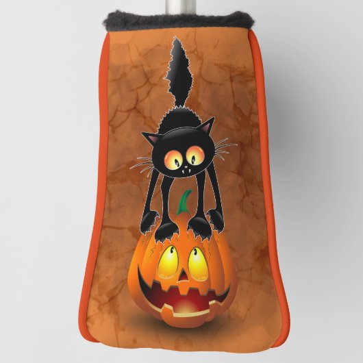 Cat Halloween erschreckter Cartoon auf Kürbiskröte Golf Headcover (Rotieren 90)