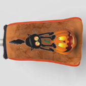 Cat Halloween erschreckter Cartoon auf Kürbiskröte Golf Headcover (Vorderseite)