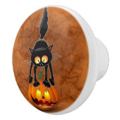 Cat Halloween erschreckter Cartoon auf Kürbiskröte Keramikknauf (Rechts)