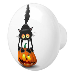 Cat Halloween erschreckter Cartoon auf Kürbiskröte Keramikknauf