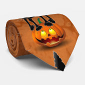 Cat Halloween erschreckter Cartoon auf Kürbiskröte Krawatte (Gerollt)
