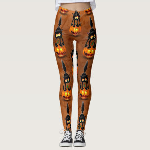 Cat Halloween erschreckter Cartoon auf Kürbiskröte Leggings