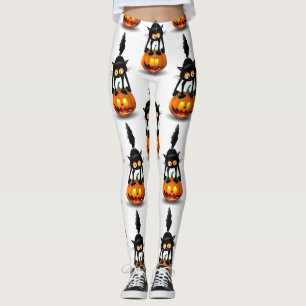 Cat Halloween erschreckter Cartoon auf Kürbiskröte Leggings