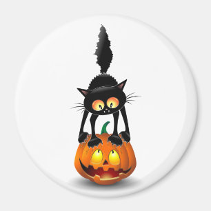 Cat Halloween erschreckter Cartoon auf Kürbiskröte Magnet