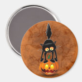Cat Halloween erschreckter Cartoon auf Kürbiskröte Magnet (Vorderseite/Rückseite)