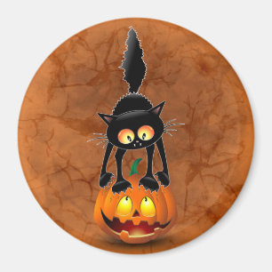Cat Halloween erschreckter Cartoon auf Kürbiskröte Magnet
