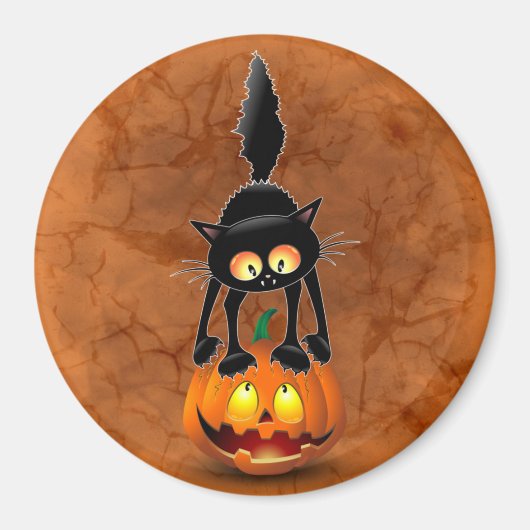 Cat Halloween erschreckter Cartoon auf Kürbiskröte Magnet (Vorne)