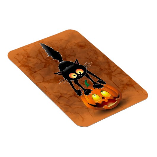 Cat Halloween erschreckter Cartoon auf Kürbiskröte Magnet (Rechte Seite)