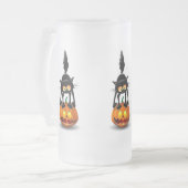 Cat Halloween erschreckter Cartoon auf Kürbiskröte Mattglas Bierglas (Vorderseite Links)