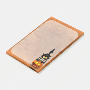 Cat Halloween erschreckter Cartoon auf Kürbiskröte Post-it Klebezettel