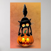 Cat Halloween erschreckter Cartoon auf Kürbiskröte Poster (Vorne)