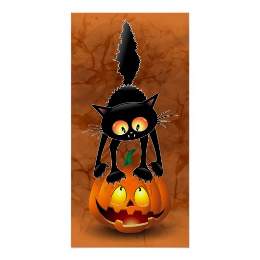 Cat Halloween erschreckter Cartoon auf Kürbiskröte Poster (Vorderseite)