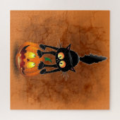 Cat Halloween erschreckter Cartoon auf Kürbiskröte Puzzle (Horizontal)