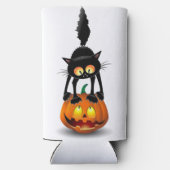 Cat Halloween erschreckter Cartoon auf Kürbiskröte Selters Dosenkühler (Rückseite)