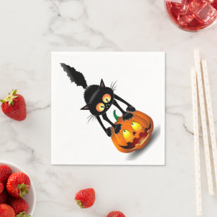 Cat Halloween erschreckter Cartoon auf Kürbiskröte Serviette