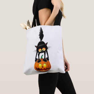 Cat Halloween erschreckter Cartoon auf Kürbiskröte Tasche