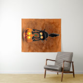 Cat Halloween erschreckter Cartoon auf Kürbiskröte Wandteppich (Beispiel (Horizontal))