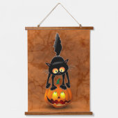 Cat Halloween erschreckter Cartoon auf Kürbiskröte Wandteppich Mit Holzrahmen (Vorderseite)
