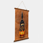 Cat Halloween erschreckter Cartoon auf Kürbiskröte Wandteppich Mit Holzrahmen (Gewinkelt)