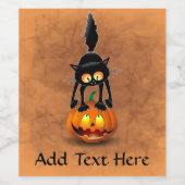 Cat Halloween erschreckter Cartoon auf Kürbiskröte Weinetikett (Einzelnes Label)