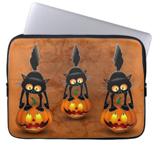 Cat Halloween erschreckter Cartoon auf Pumpkin Min Laptopschutzhülle
