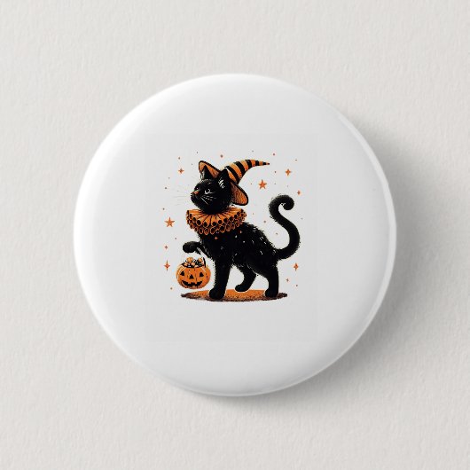 Cat Halloween Funny Spooky Jahreszeit Katze Hexenk Button (Vorderseite)