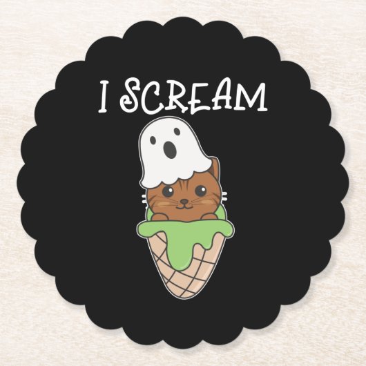 Cat Halloween Ghost I Schrei Eiscreme Puff Untersetzer (Vorderseite)