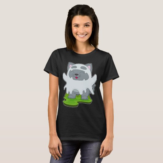 Cat Halloween Ghost T-Shirt (Vorne ganz)