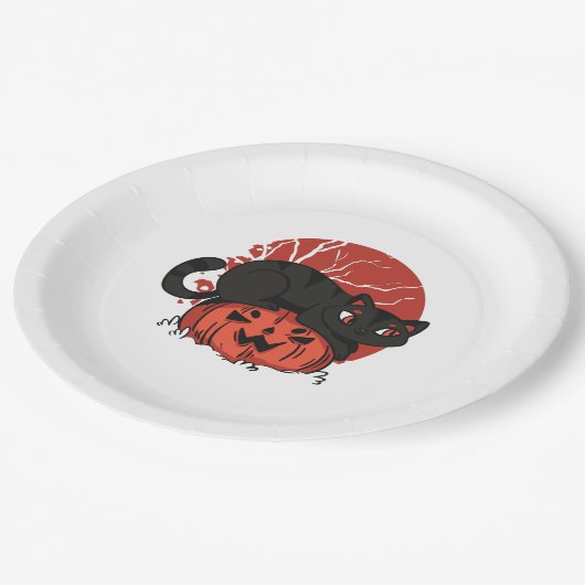 Cat Halloween Pappteller (Schrägansicht)