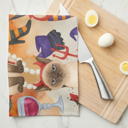 Cat Halloween-Party Geschirrtuch (Viertel Falte)