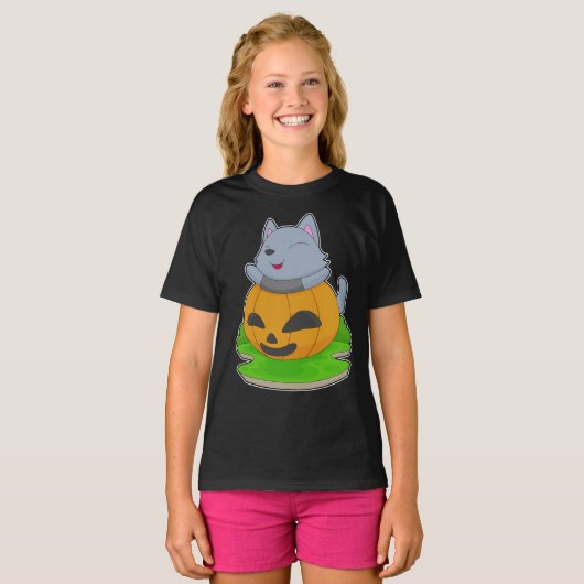 Cat Halloween Pumpkin T-Shirt (Vorne ganz)