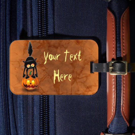 Cat Halloween Scanimierter Cartoon auf Pumpkin Lic Gepäckanhänger (Vorderseite Insitu 4)