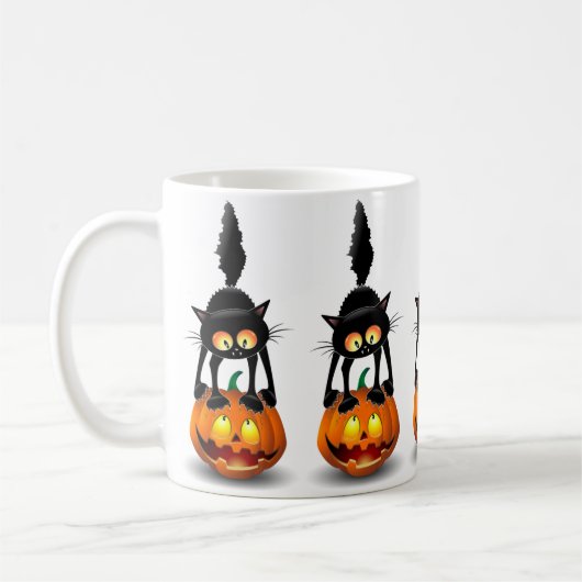 Cat Halloween Scared Cartoon Character stehend Kaffeetasse (Links)