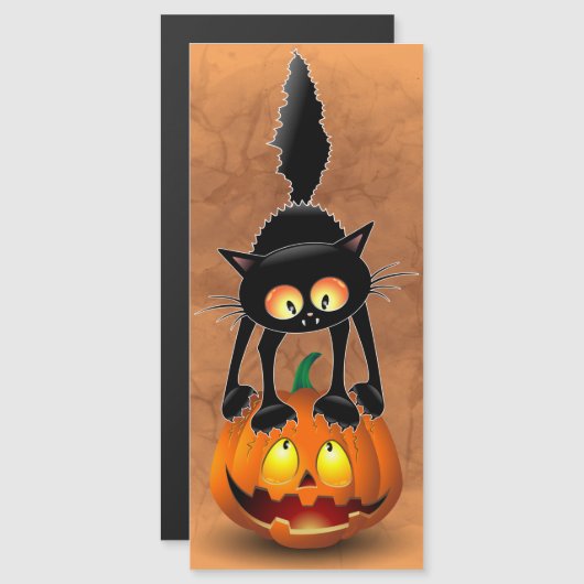 Cat Halloween Scared Cartoon Character stehend Magnetkarte (Vorne/Hinten)