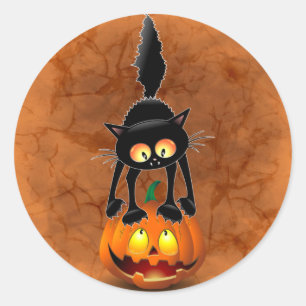 Cat Halloween Scared Cartoon Character stehend Runder Aufkleber