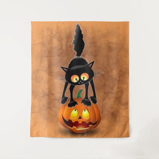 Cat Halloween Scared Cartoon Character stehend Wandteppich (Vorderseite)
