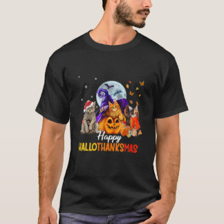 Cat Halloween und frohes Weihnachtsfest HalloDanke T-Shirt