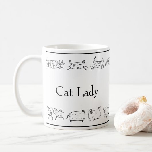 Cat Hand Sketted Cat Lady Modern Simple Kaffeetasse (Mit Donut)