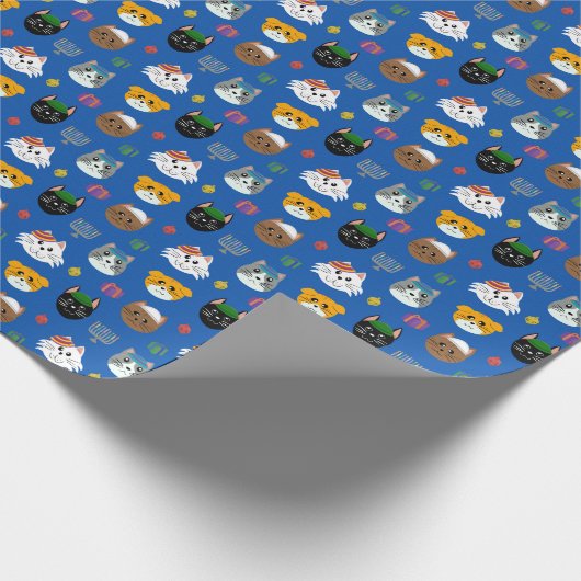 Cat Hannukah Gemustert Geschenkpapier (Ecke)