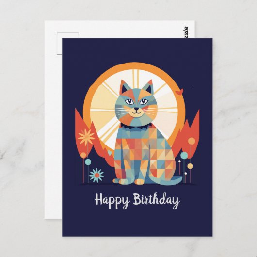 Cat Happy Birthday Postkarte (Vorne/Hinten)