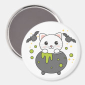 Cat Happy Halloween Cauldron Bat Magnet (Vorderseite/Rückseite)