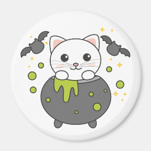 Cat Happy Halloween Cauldron Bat Magnet