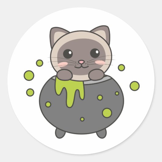 Cat Happy Halloween Cauldron Bat Runder Aufkleber (Vorderseite)