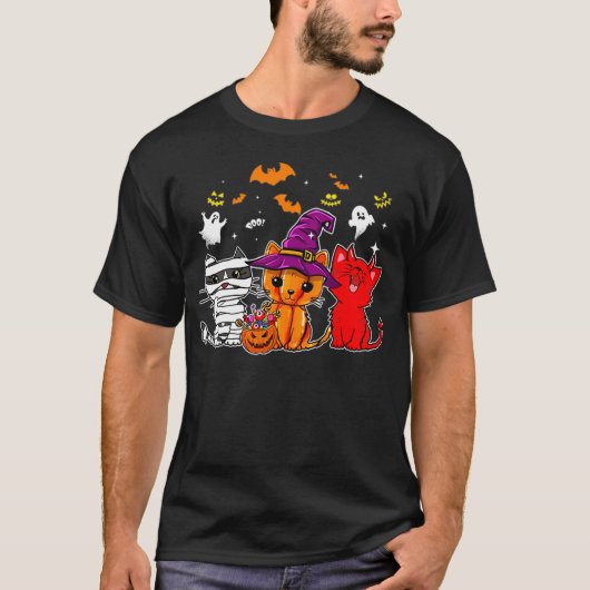 Cat Happy halloween, Cute mummy witch demon cat fu T-Shirt (Vorderseite)