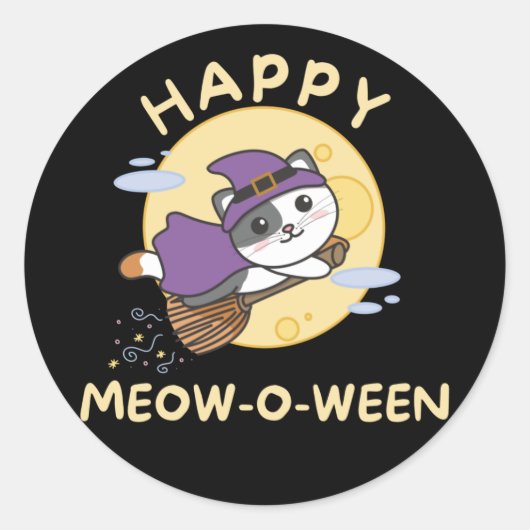 Cat Happy Halloween Happy Meow-o-ween Classic Roun Runder Aufkleber (Vorderseite)