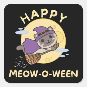 Cat Happy Halloween Happy Meow-O-ween Square Stick Quadratischer Aufkleber