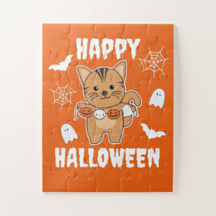 Cat Happy Halloween Pumpkin Bat Kostüm Puzzle