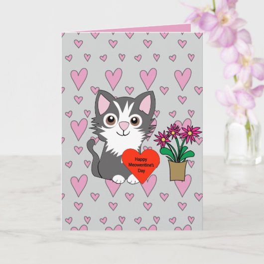 Cat Happy Meowentines Day Karte (Orchidee)