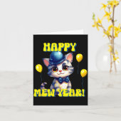 Cat Happy New Year Mew Year Funny New Years Party Karte (Gelbe Blume)